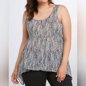 Torrid Tank Top Feather Print Strappy Black & White Blouse Torrid Size 4